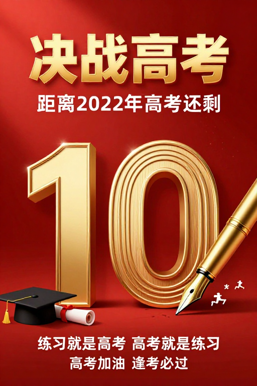 决战高考倒计时红金励志海报设计