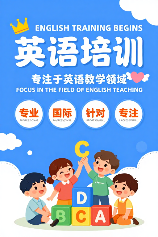 英语培训海报：童趣与专业融合的活力设计