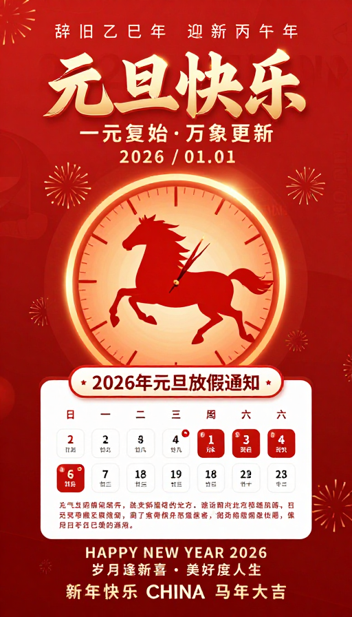 2026元旦喜庆海报：传统与现代融合的通知