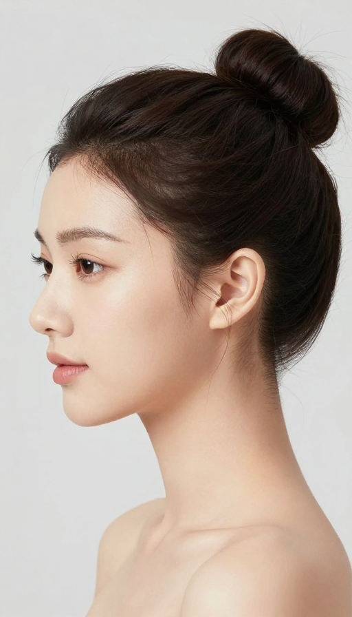 丸子头美女侧影写真:细腻肌肤与高质影像的完美呈现