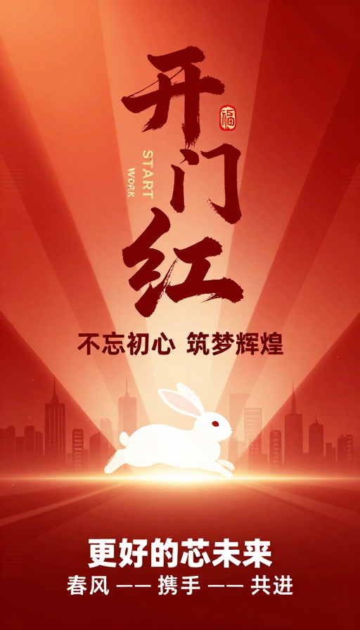 开门红：传统书法与科技奋进的春节主题画面