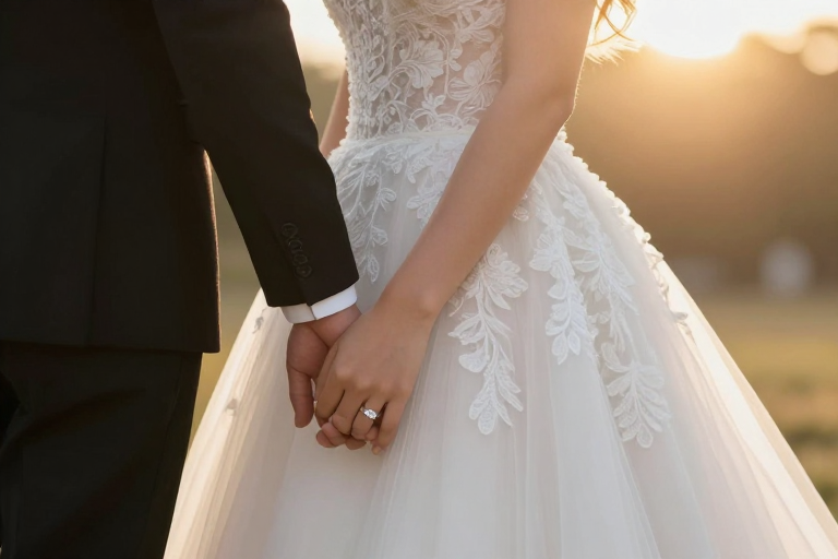金婚浪漫:婚纱与西装的深情瞬间