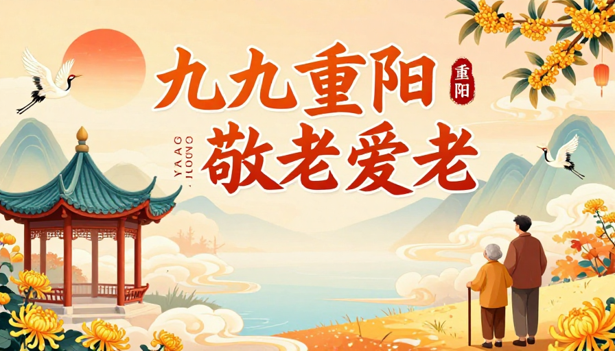 九九重阳 敬老爱老：温暖秋日中式插画海报