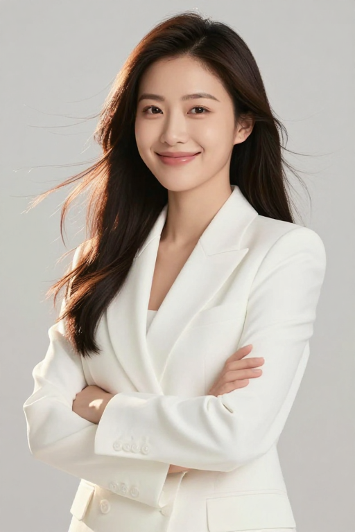 专业广告级亚洲女性白色西装微笑摄影