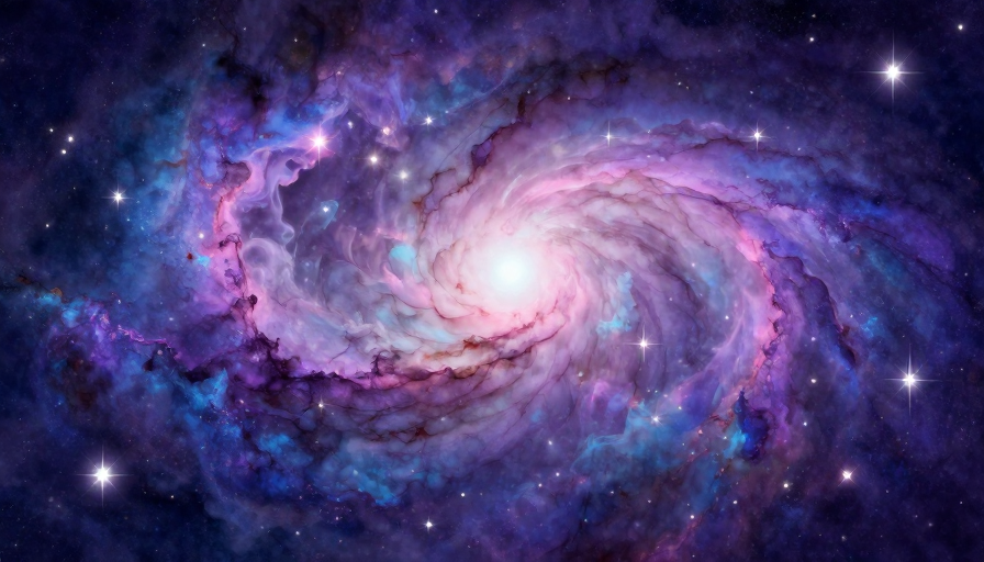梦幻水彩宇宙星云：粉紫靛蓝流光漩涡背景