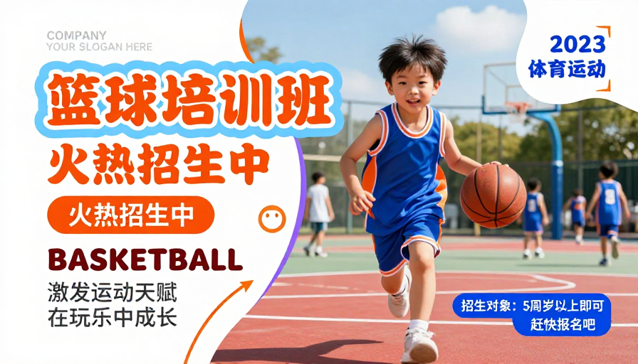 活力童趣:专业儿童篮球培训招生海报