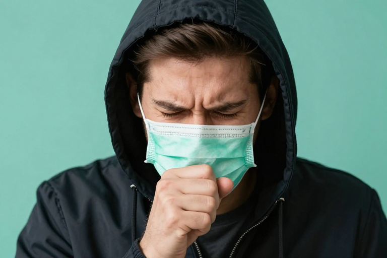 戴口罩咳嗽者的痛苦警示——高清公益摄影