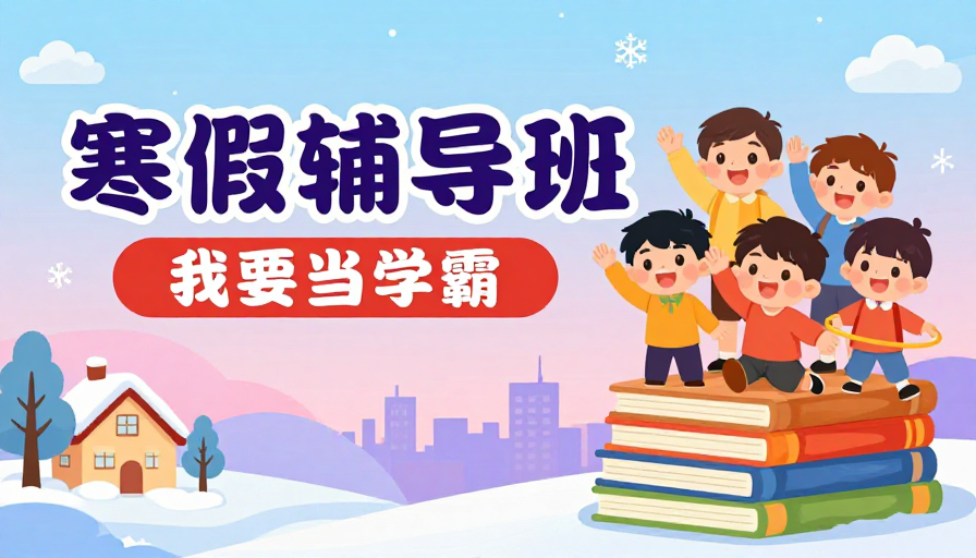 活力冬日:寒假辅导班招生宣传插画