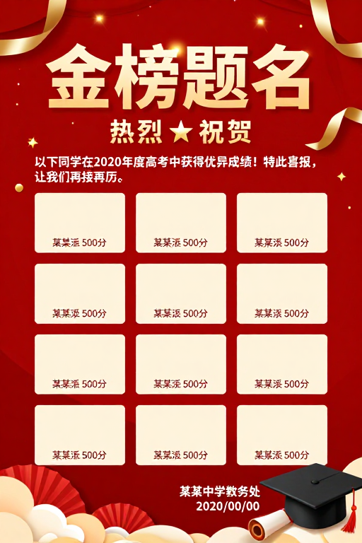 金色喜报：2020高考状元庆典海报