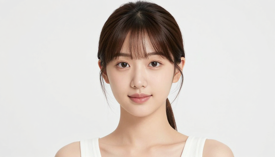 亚洲女性柔光肖像:纯净白底美妆广告级高清拍摄