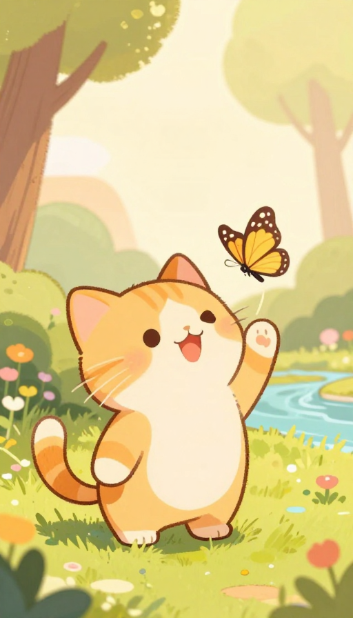 童趣绘本：阳光小猫捕捉蝴蝶的快乐瞬间