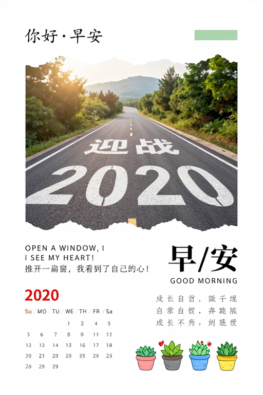 极简晨光治愈海报：迎战2020·早安启航
