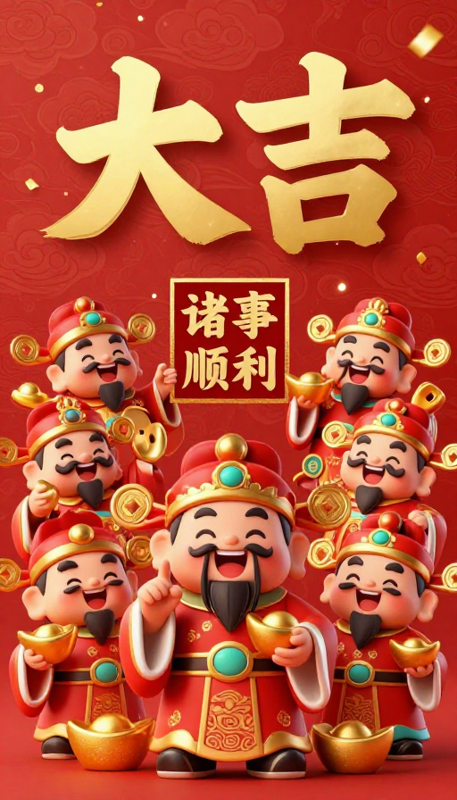 大红金彩财神贺岁图：大吉大利迎新春
