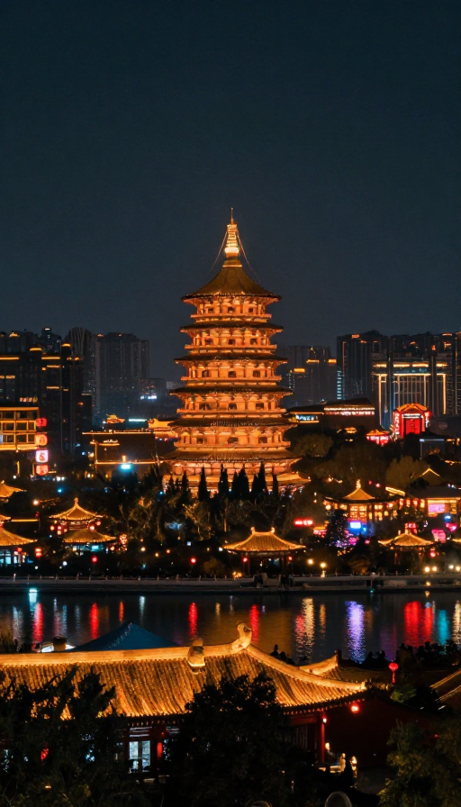 盛唐长安夜:千家灯火映山水