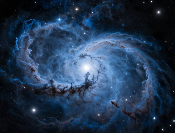 深蓝星云与闪烁恒星：科幻宇宙视觉盛宴