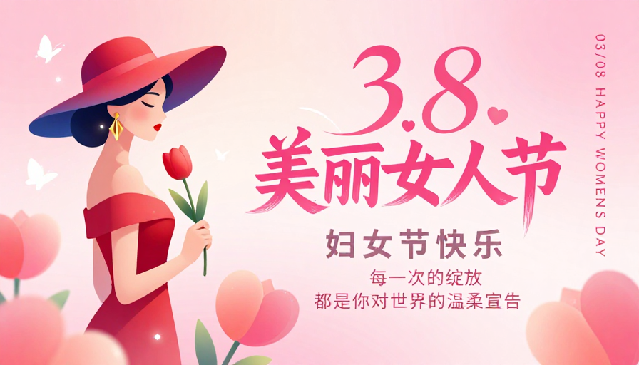 浪漫粉红3.8妇女节主题插画海报