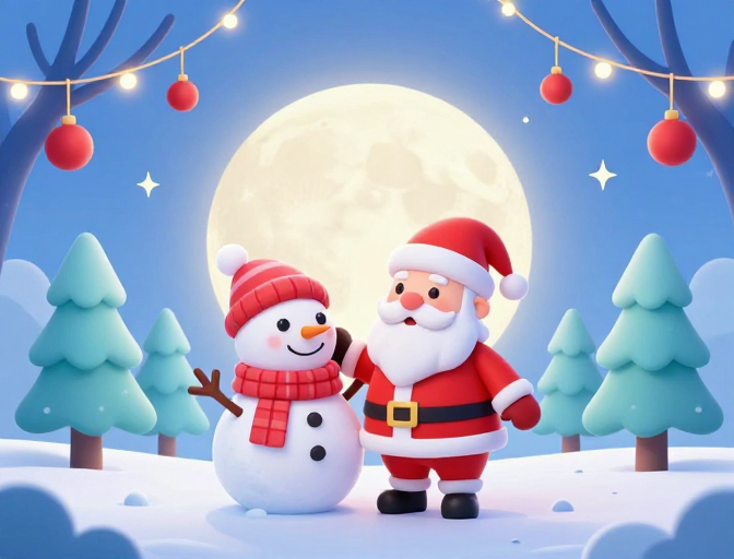童话冬日夜：雪人圣诞老人的温暖邂逅
