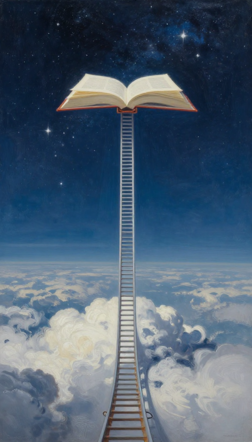 书本化云梯直冲星海，现代油画艺术震撼呈现