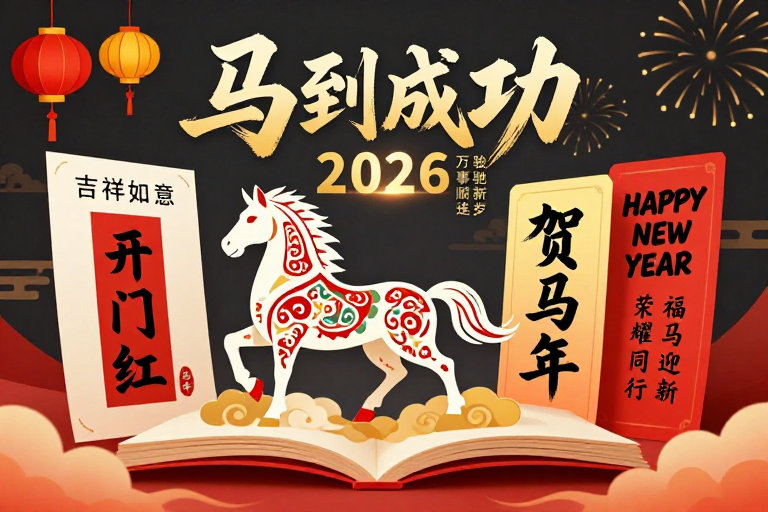 2026马年立体书页新年海报:中国风喜庆设计