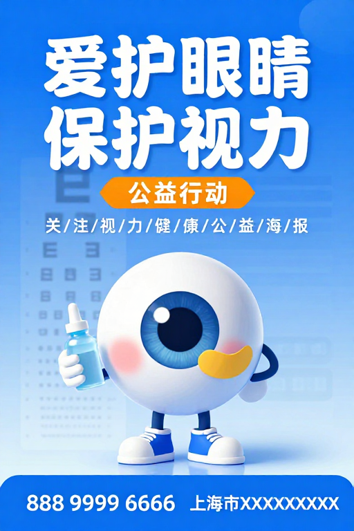 蓝色科技风公益海报:爱护眼睛保护视力
