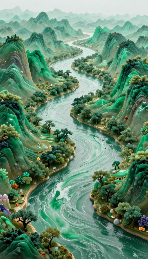 翡翠工艺绘就壮阔山河景