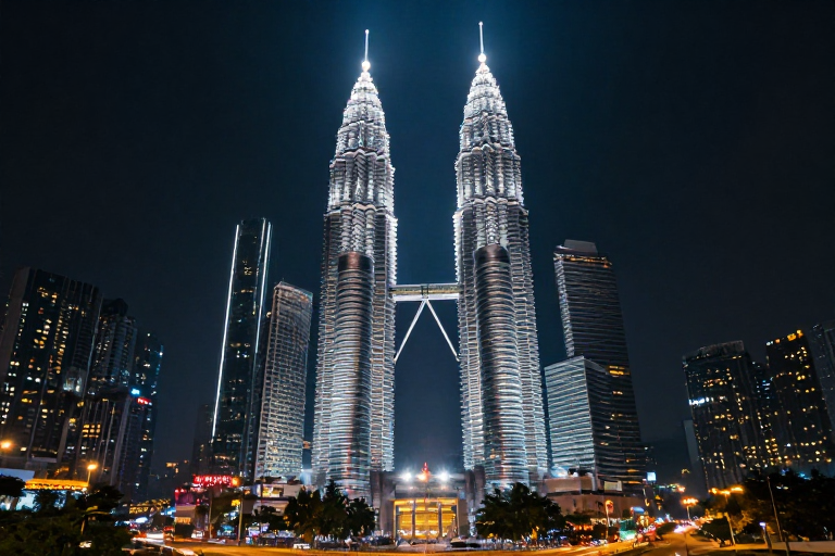 吉隆坡双子塔夜景：璀璨都市光影盛宴