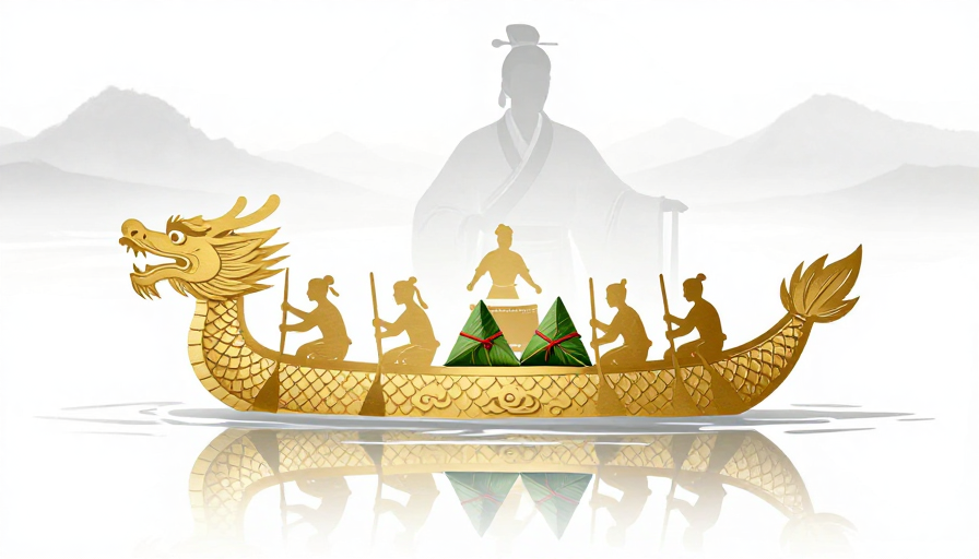 水墨金舟与端午诗韵:中国剪纸艺术海报