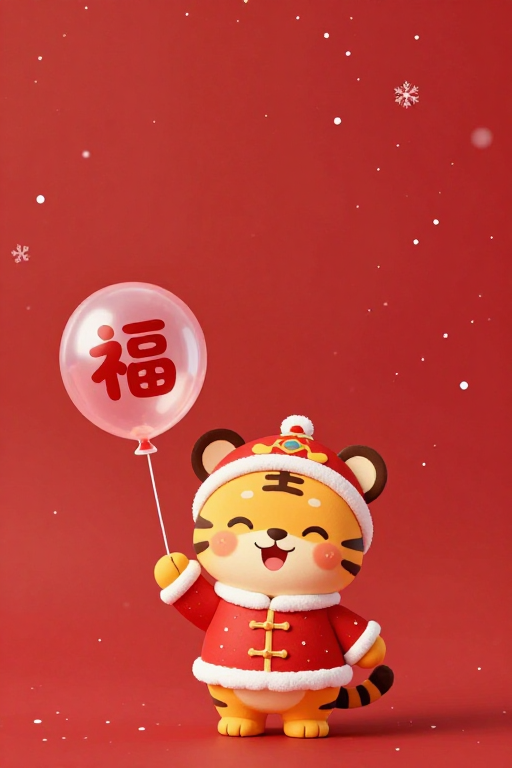 喜庆春节卡通幼虎插画：福气满满迎新年