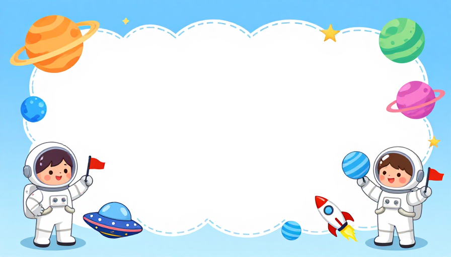 太空童趣插画:双宇航员留白背景设计图