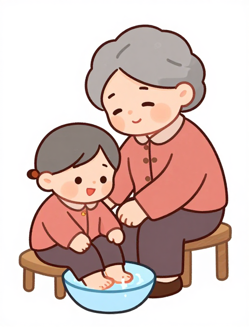 温馨祖孙情：Q版爷爷为奶奶洗脚的感动瞬间