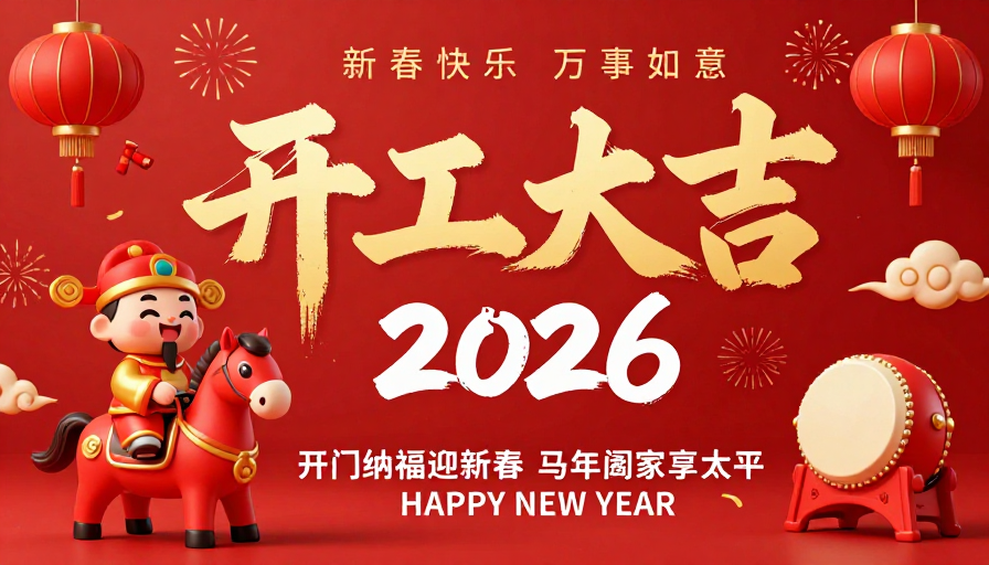 金红喜庆中国风马年开工海报