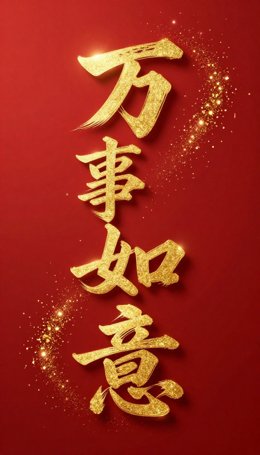 金色立体书法‘万事如意’璀璨背景艺术
