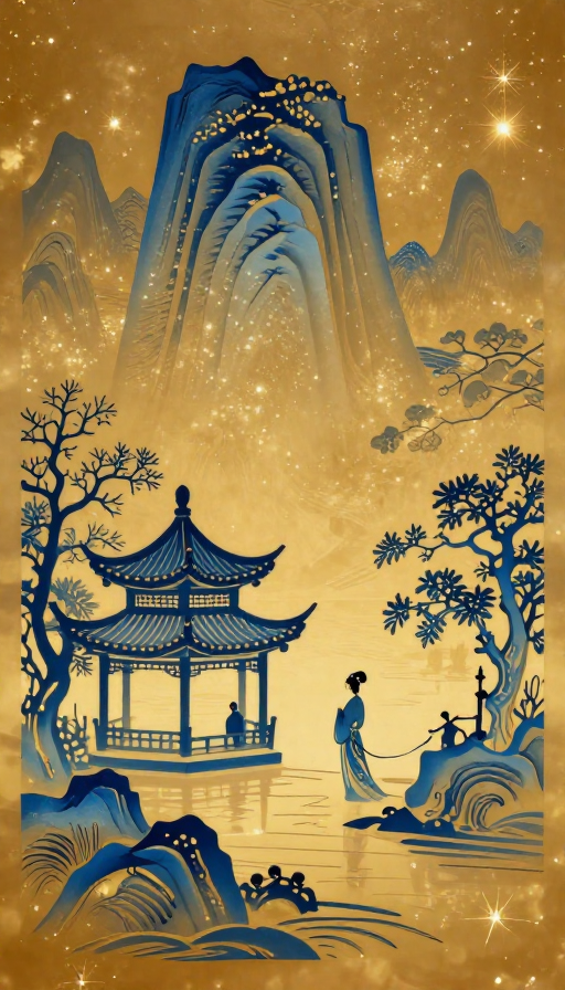 宋式美人赏景：青花山水与琥珀流光之美