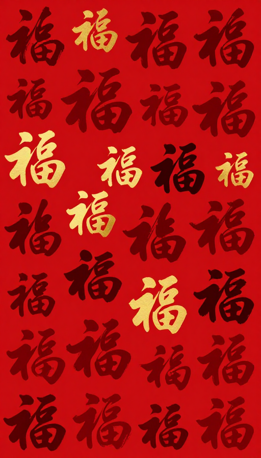 红色福字繁复纹样：春节喜庆传统矢量背景