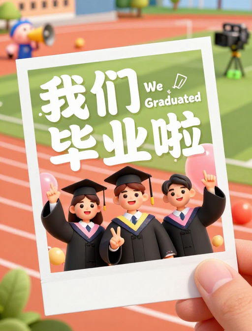 毕业狂欢：卡通人物与明亮色彩的快乐庆典