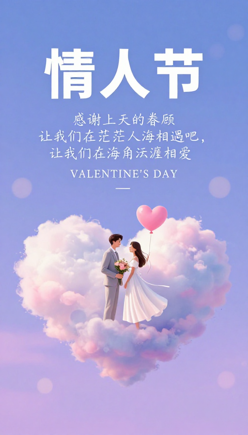 梦幻情人节快乐·浪漫插画海报