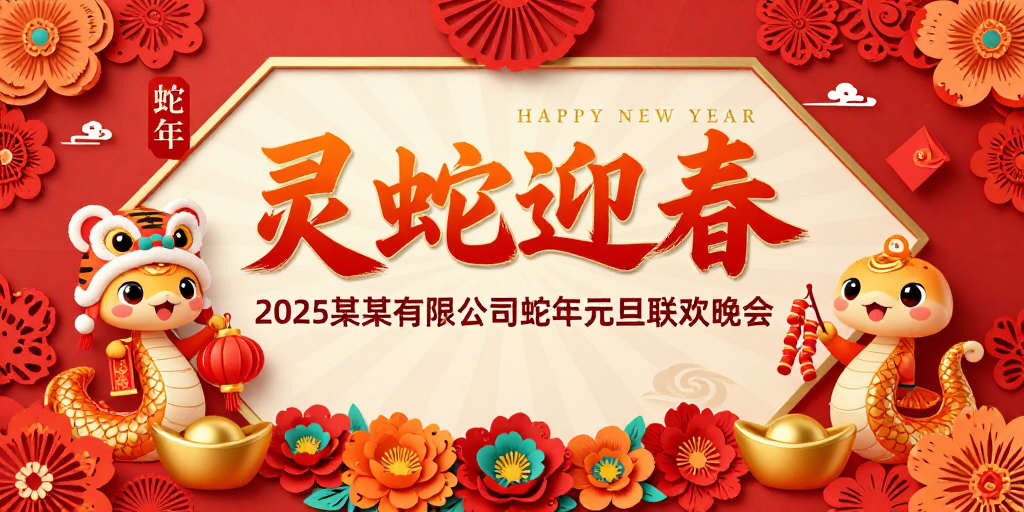 灵蛇迎春 2025年元旦晚会喜庆中国风海报