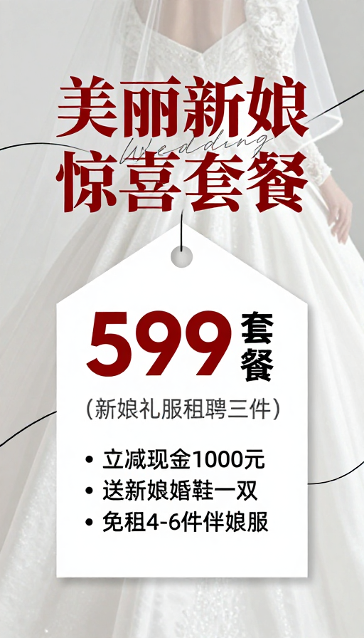 高端婚礼服务促销：美丽新娘惊喜套餐