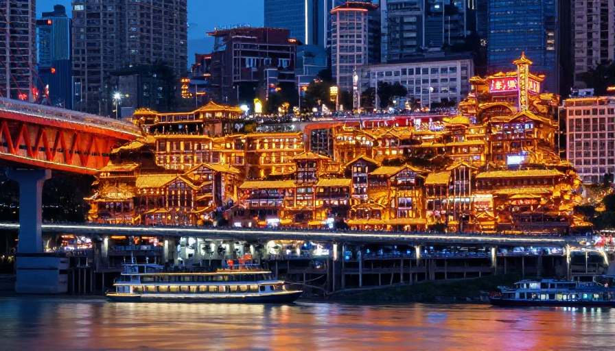 重庆洪崖洞夜景：灯火辉煌的吊脚楼与现代都市交融