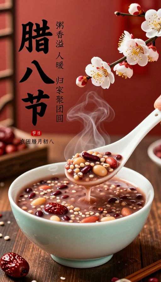 腊八节暖粥海报：传统年味与团圆温情
