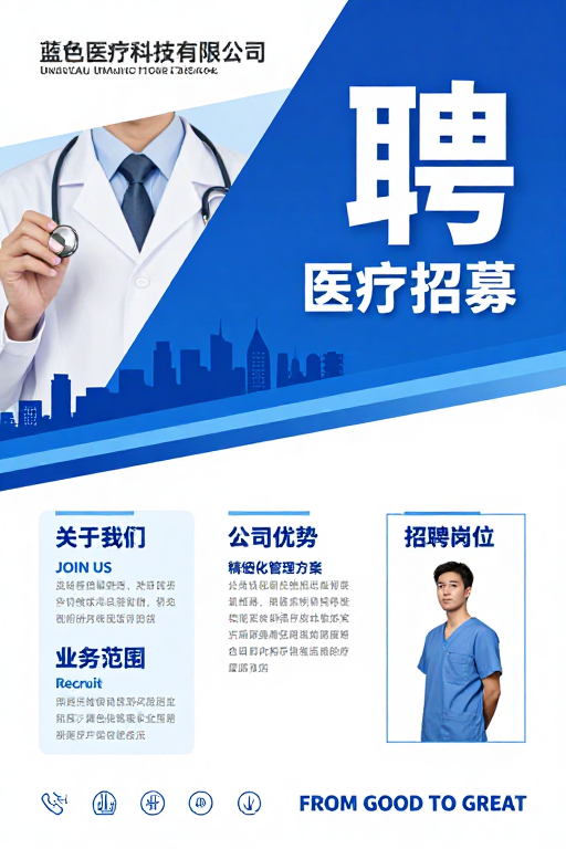 蓝色医疗科技公司蓝白科技感招聘海报设计