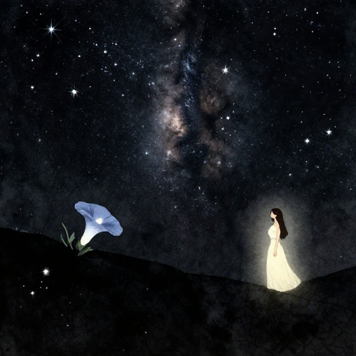 水彩夜空：牵牛与织女共绘的忧郁星空