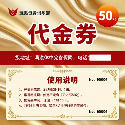 高端典雅健身俱乐部代金券设计