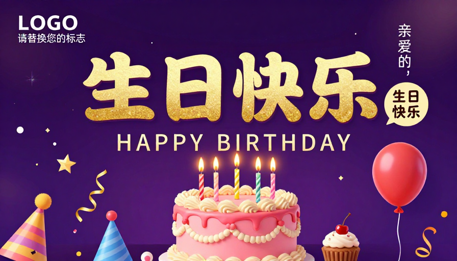 梦幻紫金色生日庆典海报设计