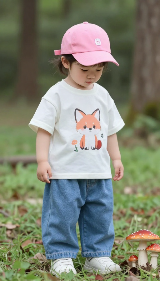 梦幻粉狐幼崽森林拾菌萌趣图