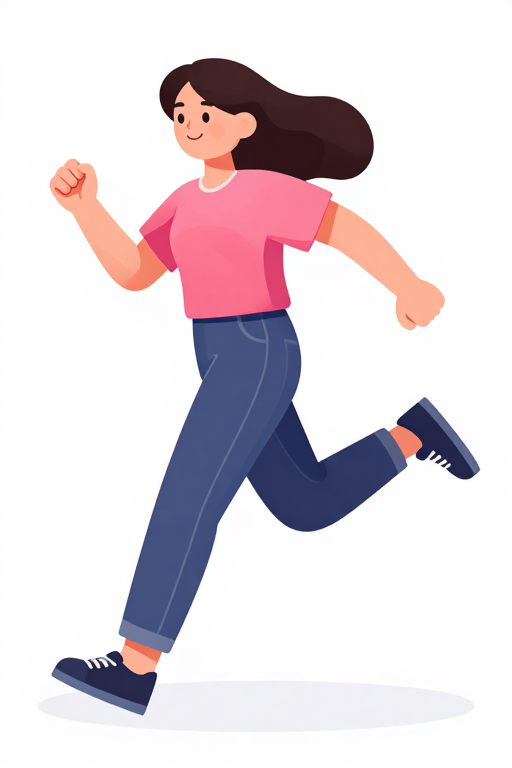 活力跃动：色彩缤纷扁平插画女大学生奔跑