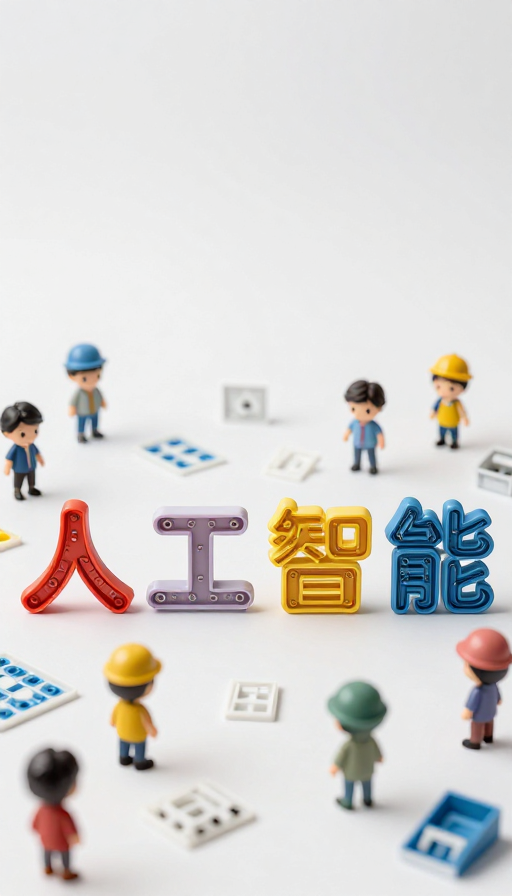 Q版小人拼凑AI字体微缩教学场景