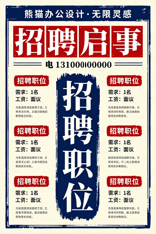 复古手绘创意招聘海报:米黄墨迹与红色底纹设计