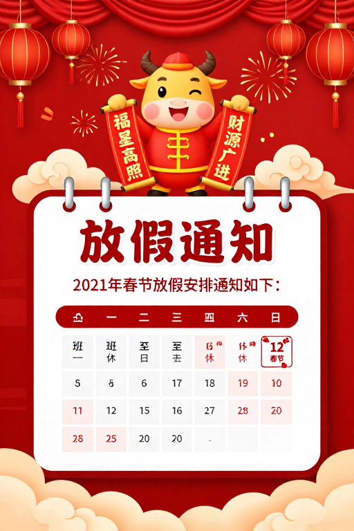 喜庆春节海报：卡通牛送福招财图