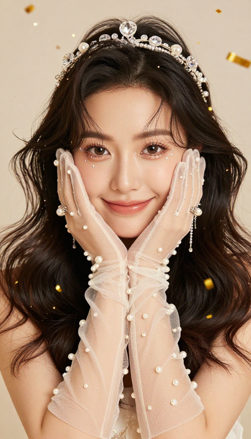 水晶发饰下的温柔微笑:梦幻女性写真